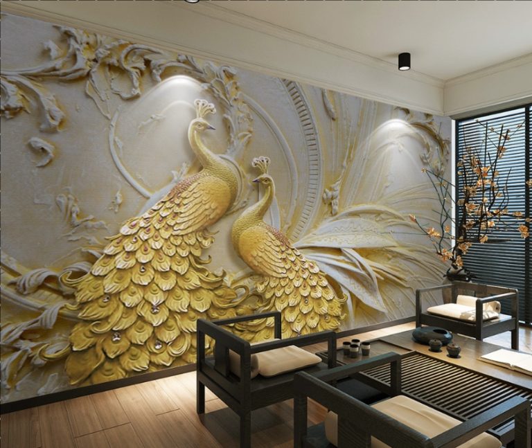 Embossed Effect Peacock D D D Wall Murals Custom Wallpaper