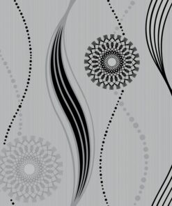 Elegant Black, Silver and off White Swirl patterned Wallpaper F216081