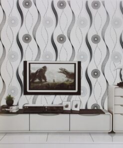 Alternative view of Elegant Black, Silver and off White Swirl patterned Wallpaper F216081
