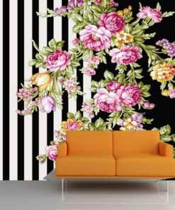 Zebra Vertical lines with Flower 3D Custom wall murals/Wallpapers – DCWk000104