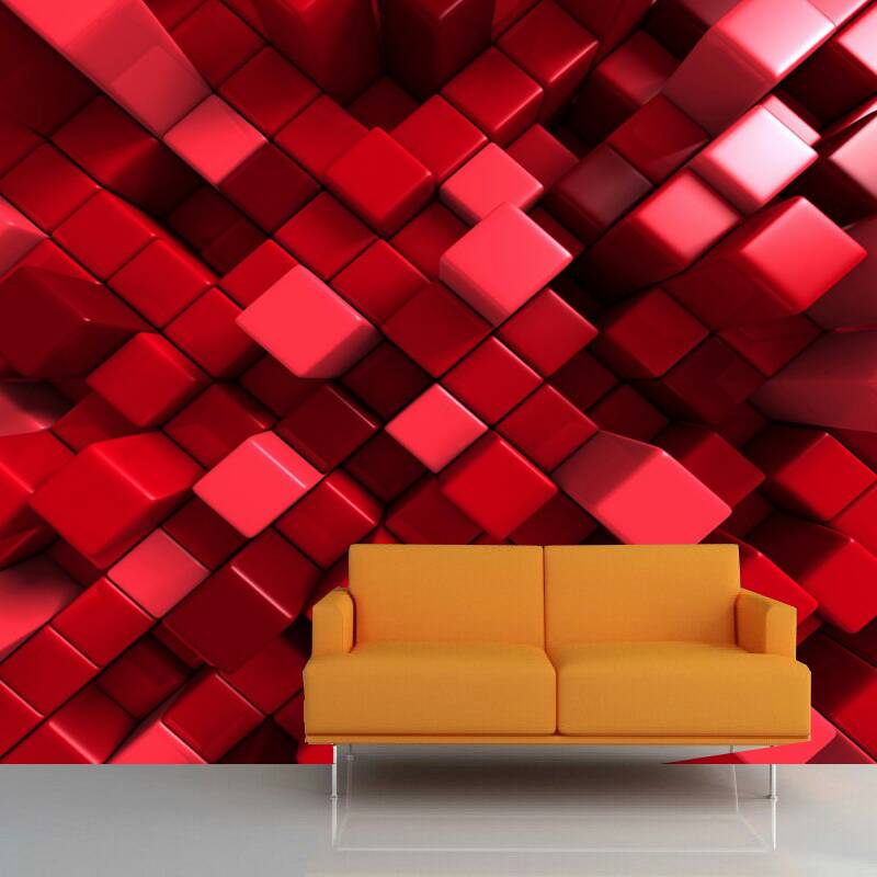 Burgundy Red Layered Blocks 3D Custom wall murals / wallpapers – DCWM000728  - Decor City