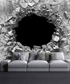 Gray Cracked wall with black hollow space 3D Custom wall murals / wallpapers – DCWM000909