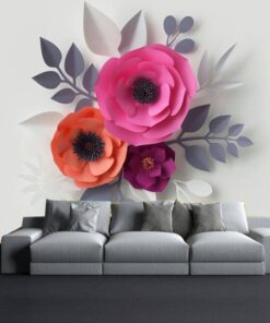 Grey Background with Floral 3D Custom wall murals / wallpapers – DCWM000945