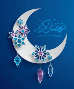 Alternative view of Blue background with half moon Ramadan 3D Custom wall murals / wallpapers – DCWM000999