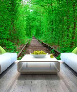 Railway path surrounded by leafy green Trees 3D Custom wall murals / wallpapers – DCWM001090