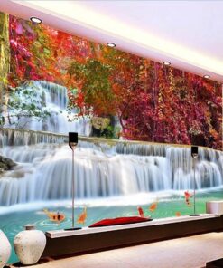 Water Fall with a Lilac and purple floral 3D Custom wall murals / wallpapers – DCWM003098