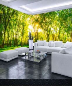 Sunset on Green trees  3D Custom wall murals / wallpapers – DCWM003460