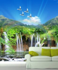 Amazing 3D Natural Waterfall custom photomural wallpaper - dcwm000404