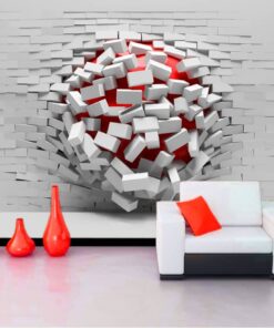 Red Ball Breaking through Wall 3D custom photomural wallpaper - dcwm000413