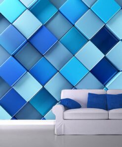 Blue Geometric Boxes 3D custom photomural wallpaper - dcwm000416