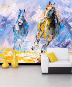 Painted Running Horses custom photomural wallpaper - dcwm000422