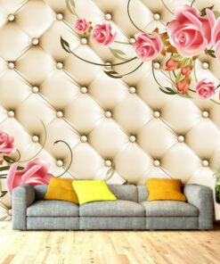 Pink Floral and 3D Button custom photomural wallpaper - dcwm000477