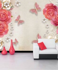 Alternative view of Pink 3D Rose Flower custom photomural wallpaper - dcwm000504