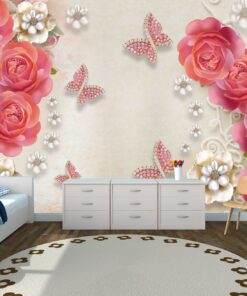 Pink 3D Rose Flower custom photomural wallpaper - dcwm000504