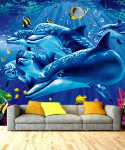 Amazing Underwater 3D Dolphin custom photomural wallpaper - dcwm000507