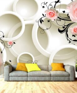 White and Pink Floral custom photomural wallpaper - dcwm000531