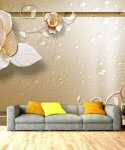 Brown Gold 3D Floral custom photomural wallpaper - dcwm000543