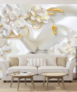 Alternative view of White and Gold Floral Custom Photomural wallpaper design - DCWM0011563