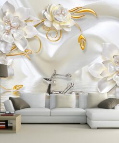 White and Gold Floral Custom Photomural wallpaper design - DCWM0011563