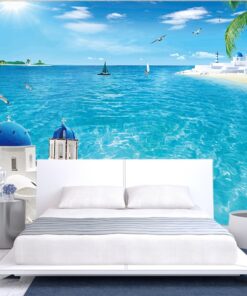 Alternative view of Santorini Greece Custom Sea Scape Photomural wallpapert design - DCWM0092931