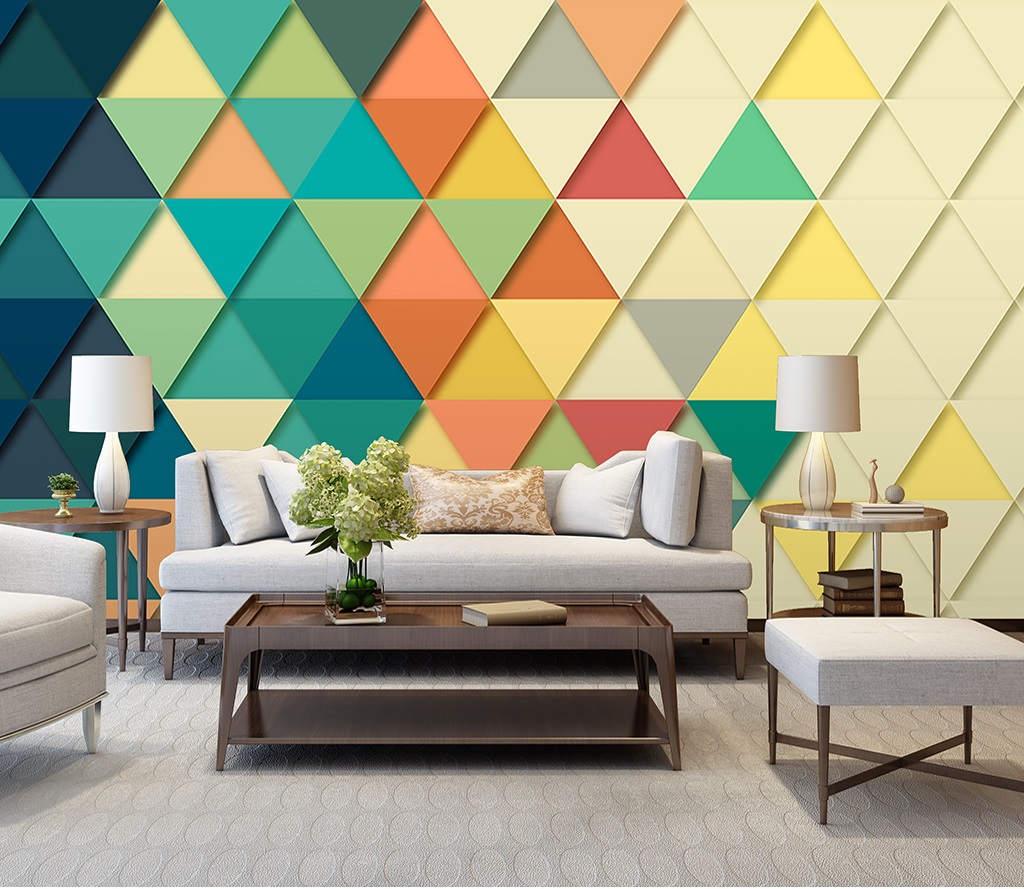Multi Coloured Triangular Patterned Custom Photomural wallpaper design -  DCWM0396925 - Decor City