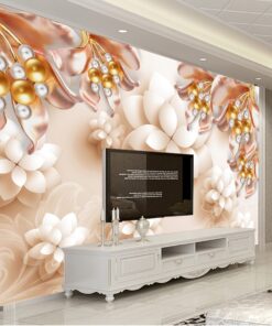 Stunning Floral and Pearls Custom Photomural wallpaper design - DCWM0398539