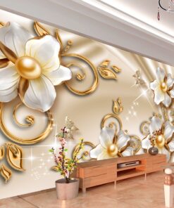 Alternative view of Luxury Gold Floral Custom Photomural wallpaper design - DCWM0398830