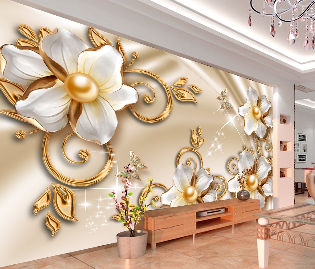 Luxury Gold Floral Custom Photomural wallpaper design - DCWM0398830 - Decor  City