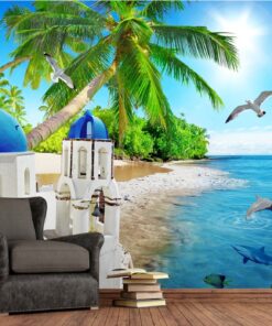 Alternative view of Santorini Greece Seaside Custom Photomural wallpaper design - DC1910413418