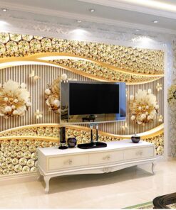 Gold Florals and Diamonds Custom Photomural wallpaper design - DCWM0455078