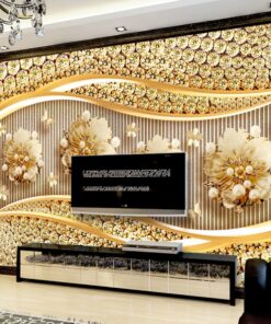 Alternative view of Gold Florals and Diamonds Custom Photomural wallpaper design - DCWM0455078