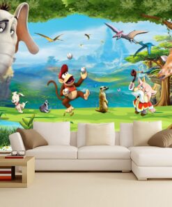 Alternative view of Elaphant, Monkey, Giraffe Custom Kiddies Photomural wallpaper design - DCWM0462103