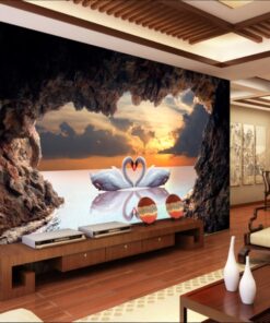 Swans swimming in a Cave 3D / 5D / 8D wall murals / custom wallpaper - DCWM20061310