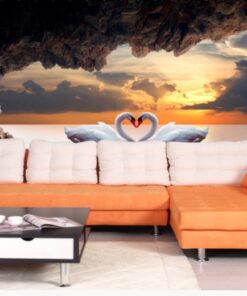 Alternative view of Swans swimming in a Cave 3D / 5D / 8D wall murals / custom wallpaper - DCWM20061310