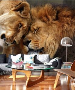 Alternative view of Lion and Lioness Head 3D / 5D / 8D wall murals / custom wallpaper - DCWM20061312