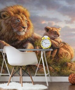 Lion and Cub 3D / 5D / 8D wall murals / custom wallpaper - DCWM20061313