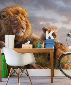 Alternative view of Lion and Cub 3D / 5D / 8D wall murals / custom wallpaper - DCWM20061313