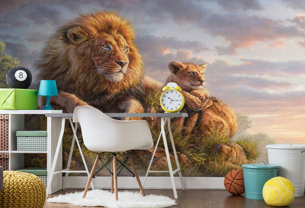 Lion and Cub 3D / 5D / 8D wall murals / custom wallpaper - DCWM20061313 -  Decor City