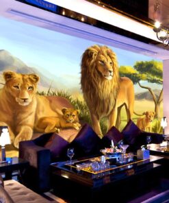 Alternative view of Lion, Lioness and Cubs 3D / 5D / 8D wall murals / custom wallpaper - DCWM20061314