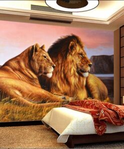 Alternative view of Lion and Lioness on a plain 3D / 5D / 8D wall murals / custom wallpaper - DCWM20061315