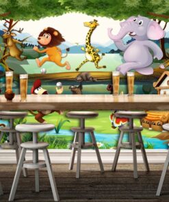 Alternative view of Lion, Giraffe, Elephant Kids 3D / 5D / 8D wall murals / custom wallpaper - DCWM20061317