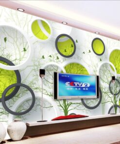 Green and White Circles and Trees 3D / 5D / 8D wall murals / custom wallpaper - DCWM20061318