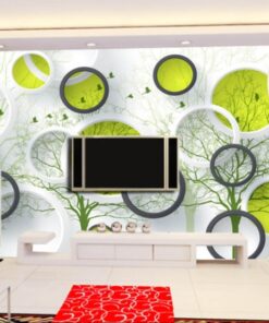 Alternative view of Green and White Circles and Trees 3D / 5D / 8D wall murals / custom wallpaper - DCWM20061318