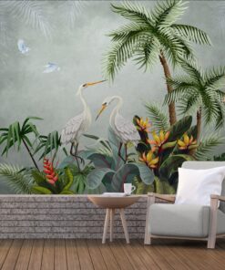 Alternative view of Swans on flowers and Trees 3D / 5D / 8D wall murals / custom wallpaper - DCWM20061319