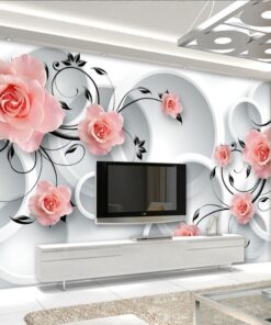 Pink flowers and White Circle Background 3D / 5D / 8D wall murals / custom wallpaper - DCWM20061322