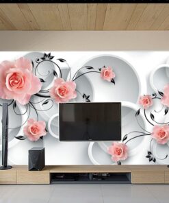 Alternative view of Pink flowers and White Circle Background 3D / 5D / 8D wall murals / custom wallpaper - DCWM20061322