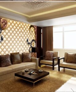 Alternative view of Gold Flowers on Brown Leather effect background 3D / 5D / 8D wall murals / custom wallpaper - DCWM20061323
