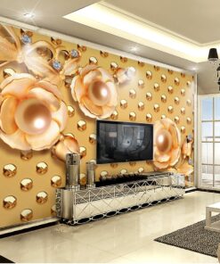 Gold Flowers and dots 3D / 5D / 8D wall murals / custom wallpaper - DCWM20061325