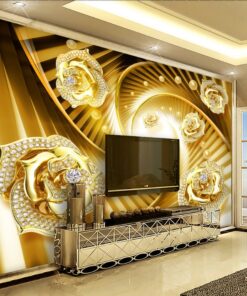 Gold flowers in tunnel effect background 3D / 5D / 8D wall murals / custom wallpaper - DCWM20061326