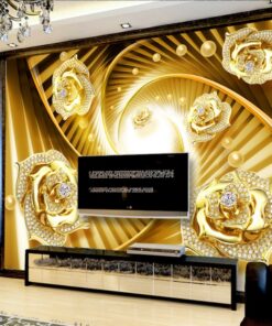 Alternative view of Gold flowers in tunnel effect background 3D / 5D / 8D wall murals / custom wallpaper - DCWM20061326
